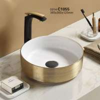 C1055 PATE luxury design bathroom sink ceramic wash basin with gold line